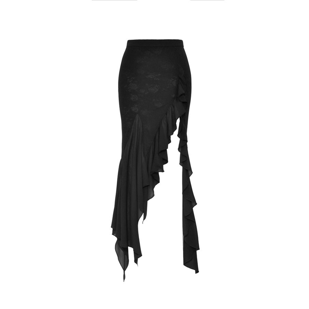 Dark in Love - Black mermaid ruffle slim Long skirt - Black